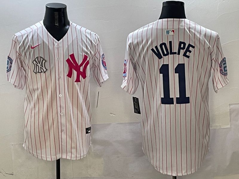 Men New York Yankees 11 Volpe White Stripe Jointly Name Nike 2025 MLB Jersey style 8
